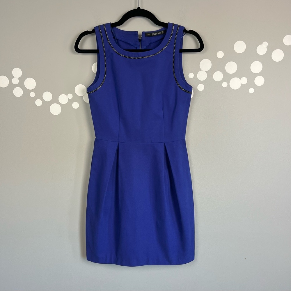 Zara Trafaluc MMXII Blue Chain Trim Mini Dress Pockets Size M